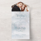 Elegantes Script Winter Snowflakes Foto Hochzeit All In One Einladung (Innen Boden)