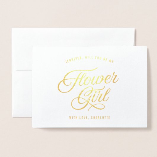 Elegantes Script wird mein Blumenmädchen sein Folienkarte (Vorderseite mit Umschlag)