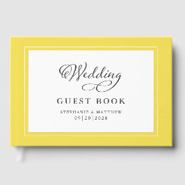 Elegantes Script Yellow Wedding Gästebuch Trendy
