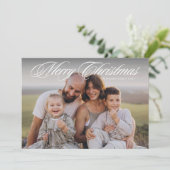 Elegantes Script Zwei Foto Frohe Weihnachten (Stehend Vorderseite)