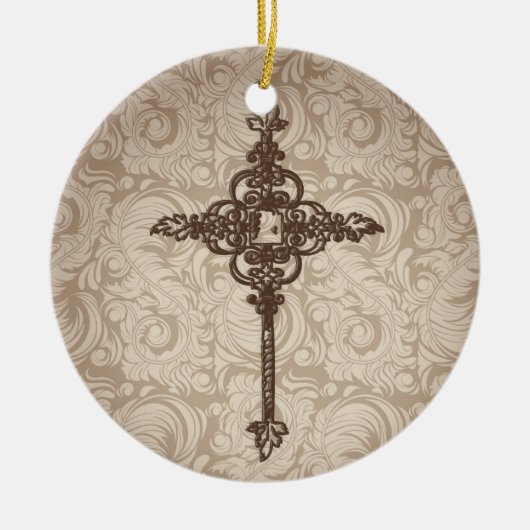 Elegantes Scroll-Christliches Kreuz mit wirbelndem Keramikornament (Vorne)