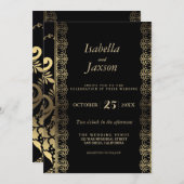 Elegantes Scroll Schwarz und Gold Einladung (Vorne/Hinten)