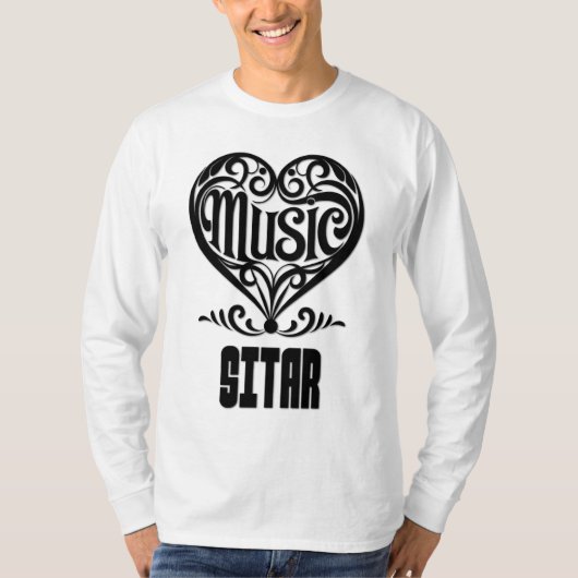 Elegantes Scrolled Herz für Sitar Liebhaber T-Shirt (Vorderseite)