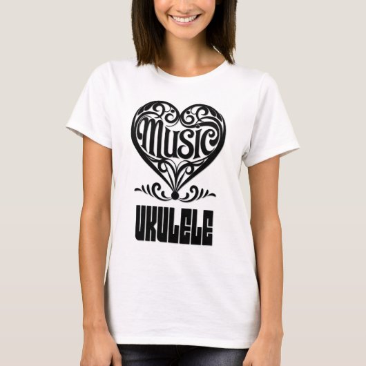 Elegantes Scrolled Herz für Ukulele Liebhaber T-Shirt (Vorderseite)