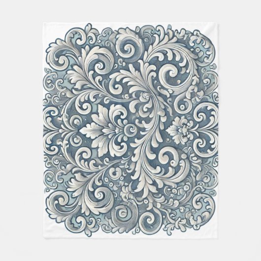 Elegantes Scrolling Damask Muster in Soft Blue und Fleecedecke (Vorderseite)