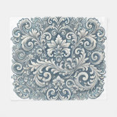 Elegantes Scrolling Damask Muster in Soft Blue und Fleecedecke (Vorderseite (Horizontal))