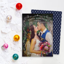 Elegantes Scrolls Happy New Year Navy Blue Foto