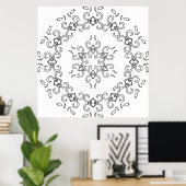 elegantes Scrollwork-Mandala mit Blattverzierungen Poster (Heimbüro)