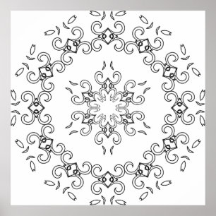 elegantes Scrollwork-Mandala mit Blattverzierungen Poster