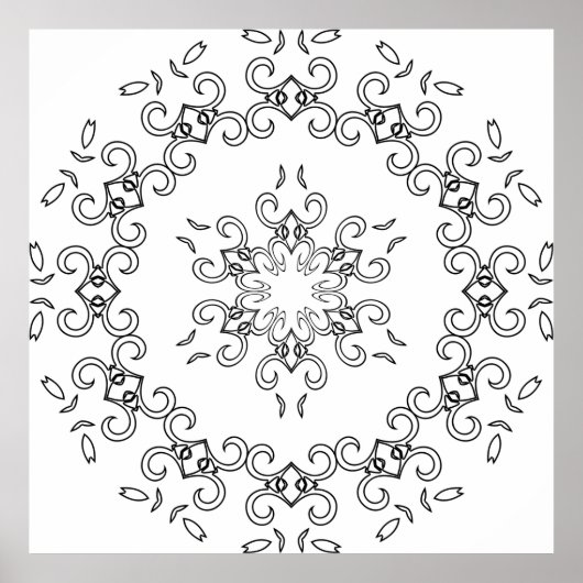 elegantes Scrollwork-Mandala mit Blattverzierungen Poster (Vorne)