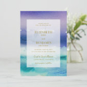 Elegantes Sea Blue Lila auf einer Hochzeit am Stra Einladung (Stehend Vorderseite)