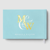 Elegantes Sea Glass Aquamarin Wedding Gold Gästebuch (Rückseite)