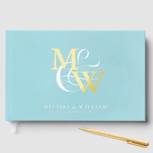 Elegantes Sea Glass Aquamarin Wedding Gold Gästebuch