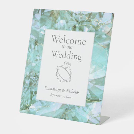 Elegantes Sea Glass Crystal Gemstone Hochzeit Sockelschild (Vorderseite)