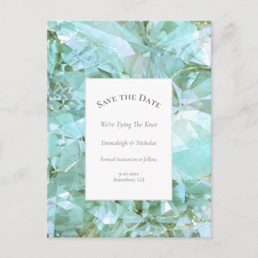 Elegantes Sea Glass Crystal Save the Date Postkarte (Vorderseite)