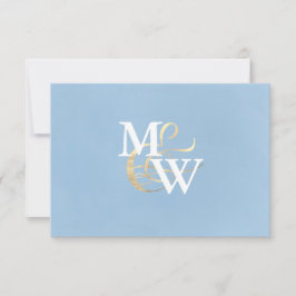 Elegantes Sea Glass Dusty Blue Monogram Wedding RSVP Karte
