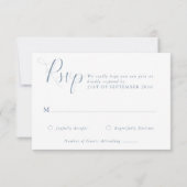 Elegantes Sea Glass Dusty Blue Monogram Wedding RSVP Karte (Rückseite)