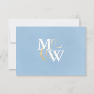 Elegantes Sea Glass Dusty Blue Monogram Wedding RSVP Karte