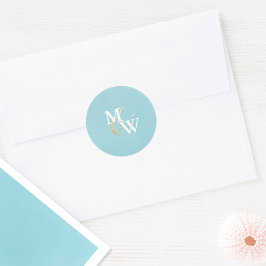 Elegantes Sea Glass Monogram Gold Ampersand Hochze Runder Aufkleber