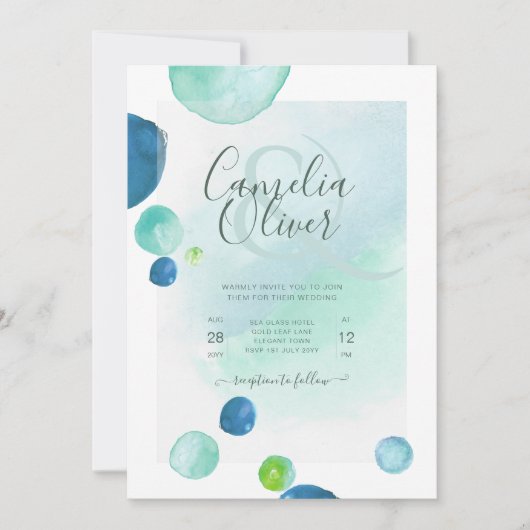 Elegantes Sea Glass Watercolor Boho Wedding Einladung (Vorderseite)