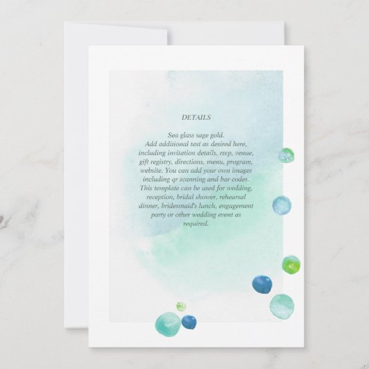 Elegantes Sea Glass Watercolor Boho Wedding Einladung (Rückseite)