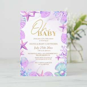 Elegantes Sea Watercolor Gold Glitzer Baby Shower Einladung