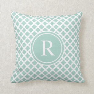 Elegantes Seafoam tadelloses Quatrefoil Monogramm Kissen