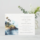 Elegantes Seascape Palm Tree Probe Abendessen Einladung (Stehend Vorderseite)