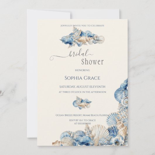 Elegantes Seashell Border-Brautparty Einladung (Vorderseite)