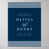 Elegantes Seaside Coastal Blue Stripe Hochzeitssym Poster (Vorne)
