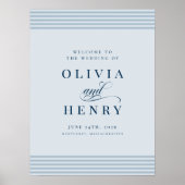Elegantes Seaside Coastal Blue Stripe Hochzeitssym Poster (Vorne)