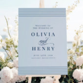Elegantes Seaside Coastal Blue Stripe Hochzeitssym Poster