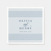 Elegantes Seaside Coastal Blue Stripe Hochzeitssym Serviette (Vorderseite)