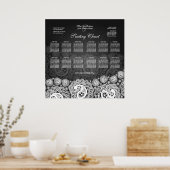 Elegantes Seating Chart Paisley Lace Black Poster (Küche)