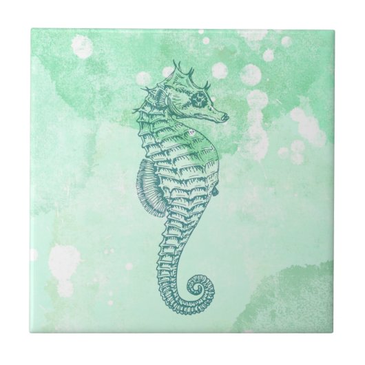 Elegantes Seepferdchen Blau Aquarell Fliese (Vorderseite)