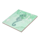 Elegantes Seepferdchen Blau Aquarell Fliese (Seite)
