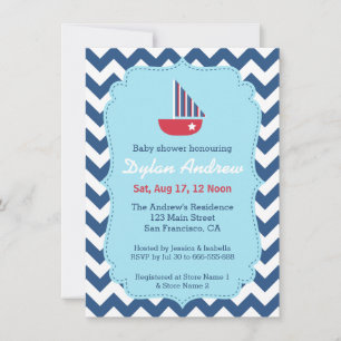 Elegantes Segelboot Maritimes Babyshower, Chevron Einladung