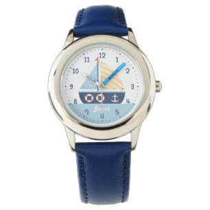 Elegantes Segelboot, maritimes Thema für Jungen Armbanduhr