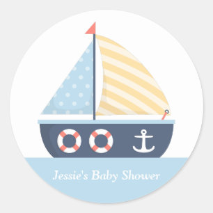 Elegantes Segelboot-SeeBabyparty Runder Aufkleber