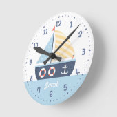 Elegantes Segelschiff Schönes Thema für Jungen Zim Runde Wanduhr (Winkel)
