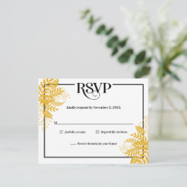 Elegantes Senfgelb-Blätter, Schwarz-Weiß-UAWG RSVP Karte
