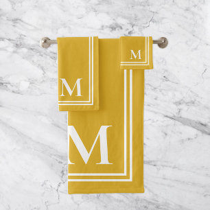 Elegantes Senfgelb und Weißes Monogramm Badhandtuch Set