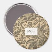 Elegantes Sepia Botanical Pattern Monogramm Magnet (Vorderseite/Rückseite)