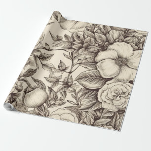 Elegantes Sepia-Botanik mit geschichteten Blumen Geschenkpapier
