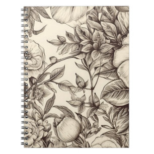 Elegantes Sepia-Botanik mit geschichteten Blumen Notizblock
