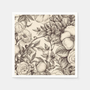 Elegantes Sepia-Botanik mit geschichteten Blumen Serviette