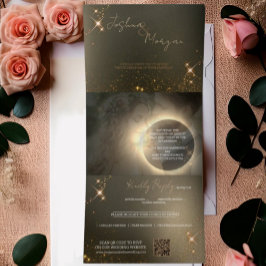 Elegantes Sepia Solar Eclipse Custom Foto Wedding Dreifach Gefaltete Einladung