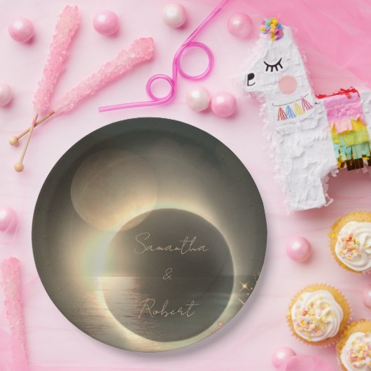 Elegantes Sepia Solar Eclipse Custom Foto Wedding Pappteller (Party)