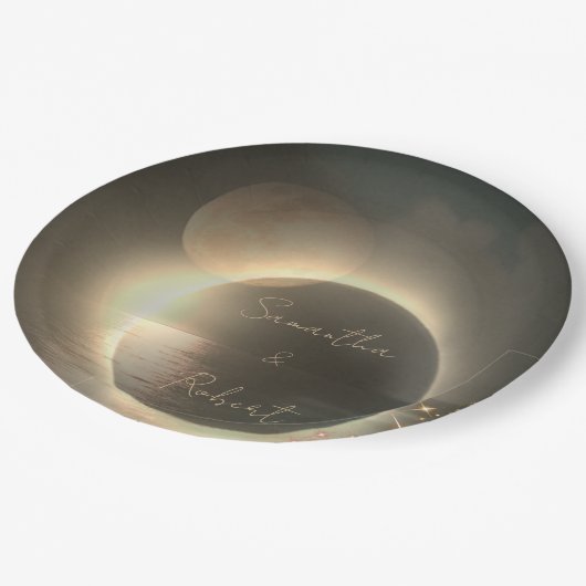 Elegantes Sepia Solar Eclipse Custom Foto Wedding Pappteller (Schrägansicht)