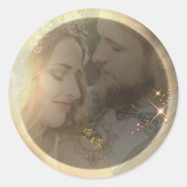 Elegantes Sepia Solar Eclipse Custom Foto Wedding Runder Aufkleber